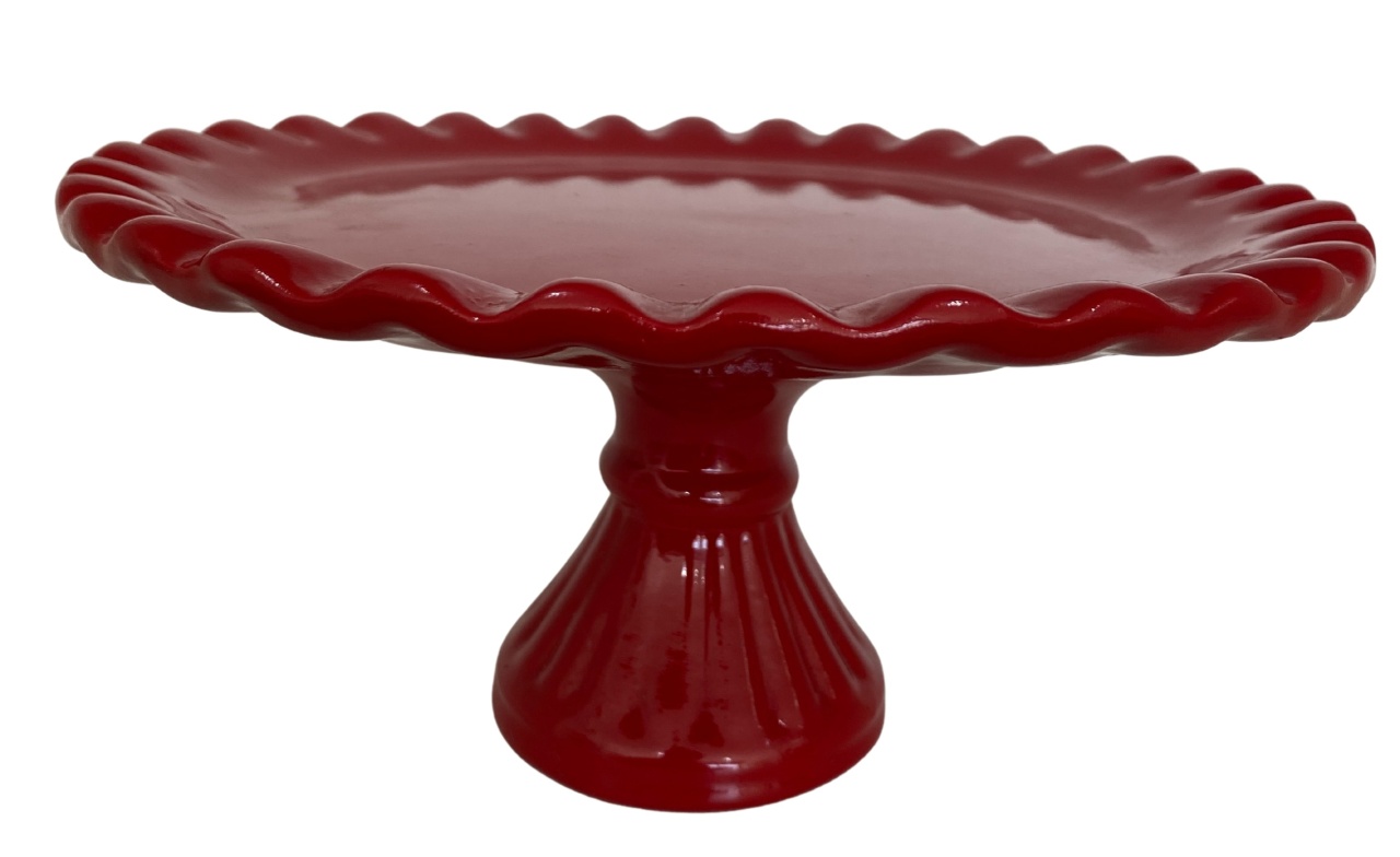 424- Boleira de Ceramica Detalhe Onda Vermelho Carmin 24 Cm Larg X 10,5 Cm Alt  - M - PRIME DECOR RJ