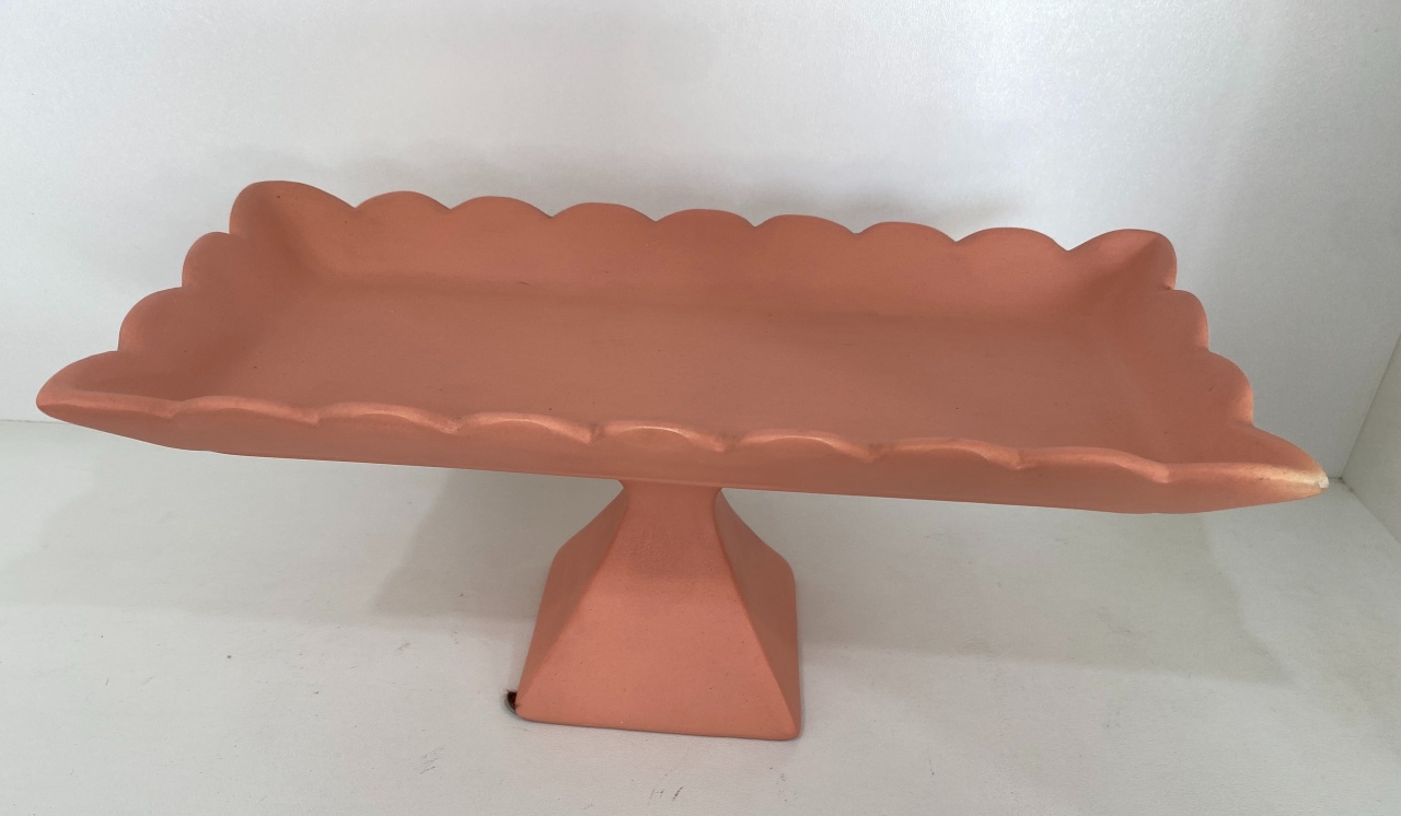 304- Bandeja Ceramica  Retangular Detalhe Onda Salmao Fosco C/ Apoio 11,5 Cm Larg X 24,5 Cm X 11 Cm - M - PRIME DECOR RJ