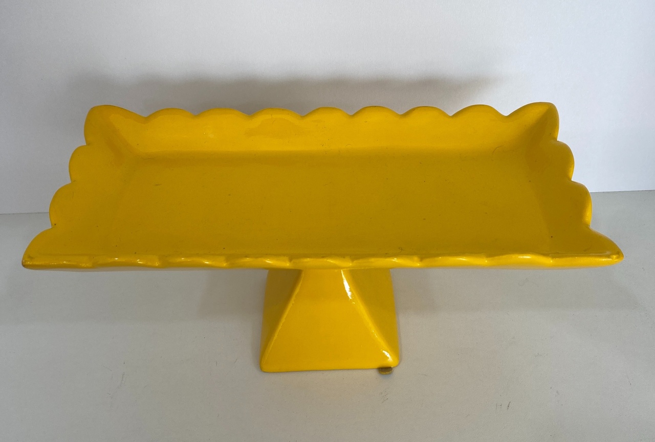 464- Bandeja de Ceramica Retangular Detalhe Ondulado Amarelo Canario 24 Cm  Comp X 11,5 Cm Larg X 11 Cm Alt - M - PRIME DECOR RJ