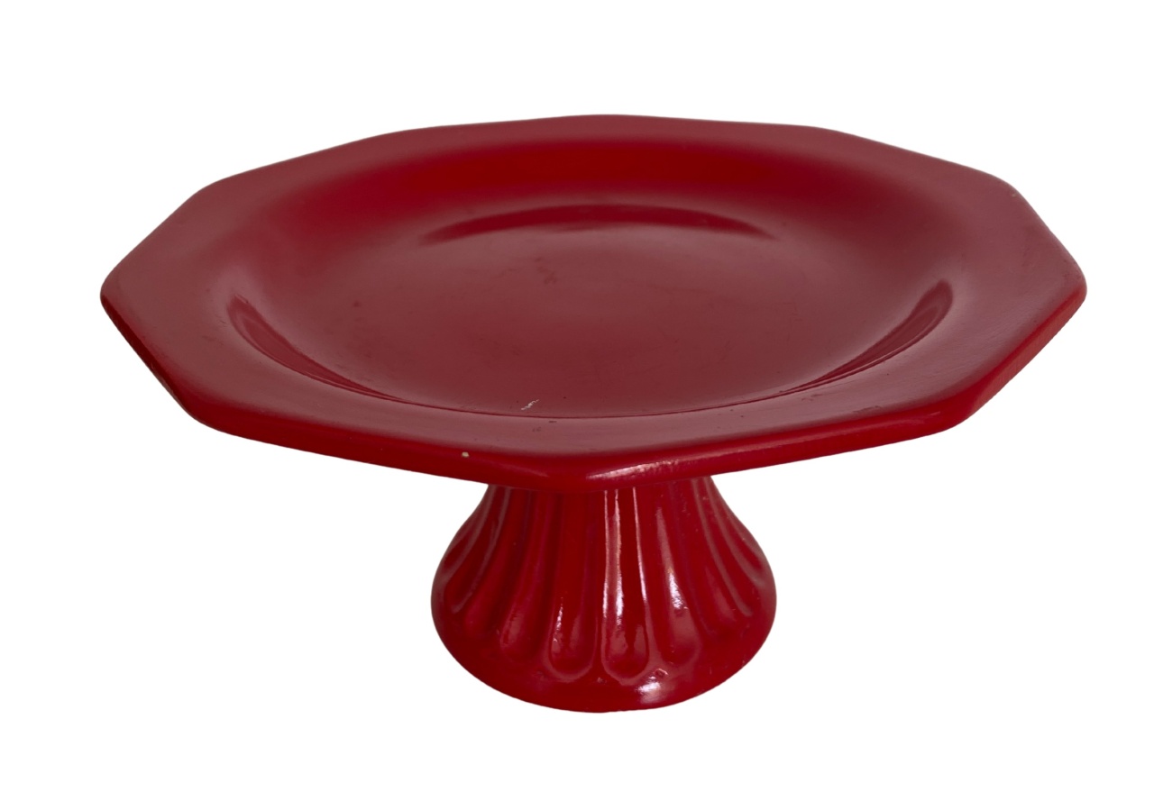 459- Boleira de Ceramica Sextavada Vermelho Carmin 19 Cm Larg X 9,5 Cm Alt - Pp - PRIME DECOR RJ