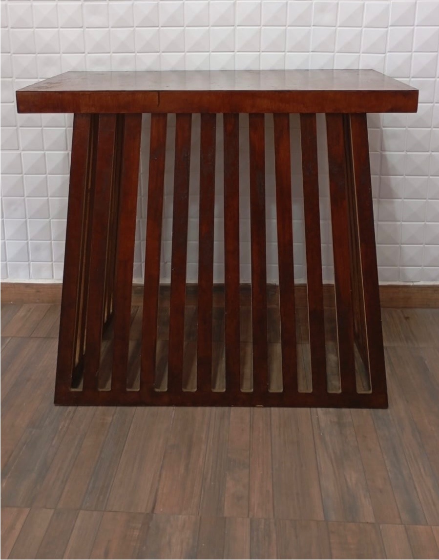942- Mesa de Madeira Detalhe Trapzio Rustico 99,5 Cm Comp X 55 Cm Larg X 85 Cm Alt - PRIME DECOR RJ