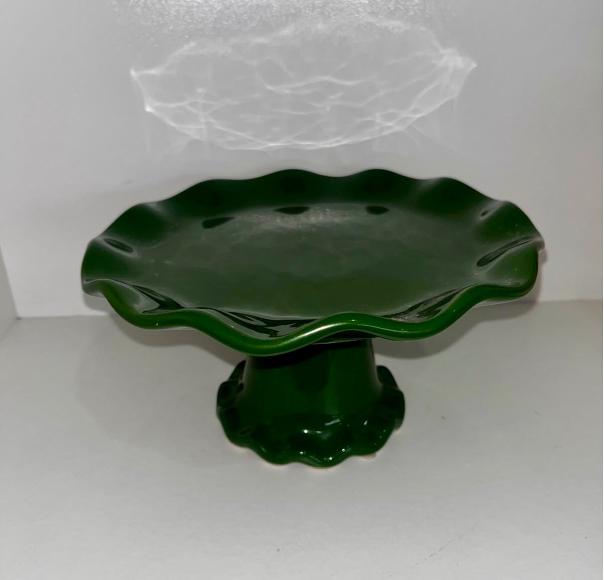 442- Boleira de Ceramica Detalhe Onda Verde Floresta 22 Cm Larg X 11 Cm Alt - M - PRIME DECOR RJ