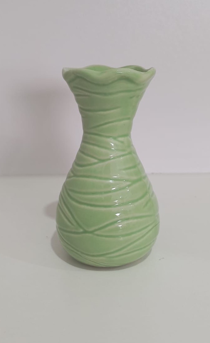 503- Vaso de Ceramica Detalhe Azaleia Verde Fantasma 5,5 Cm Larg X 11 Alt Pp - PRIME DECOR RJ