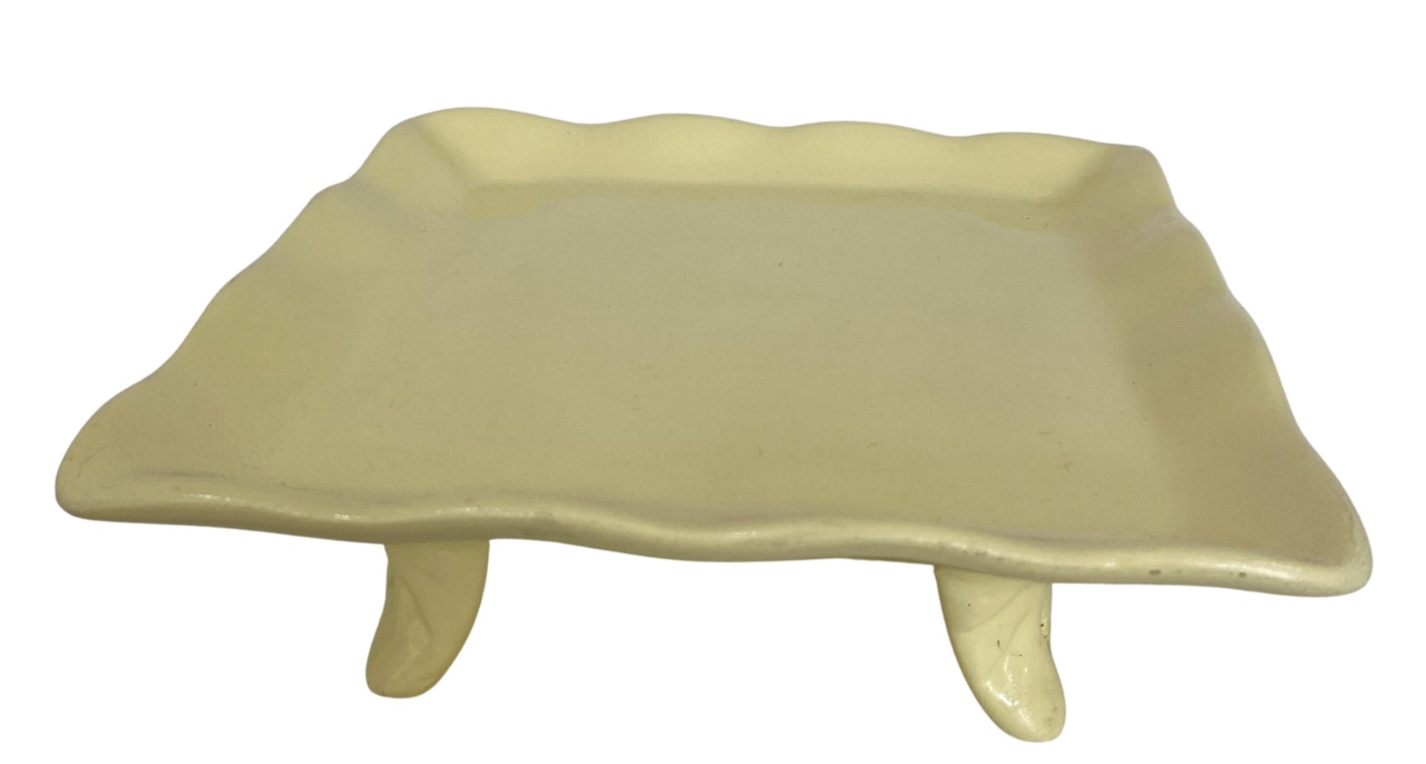 1106- Bandeja de Ceramica Quadrada  C/ Apoio Palha Glace  19 Cm Larg X 6 Cm Alt - M - PRIME DECOR RJ