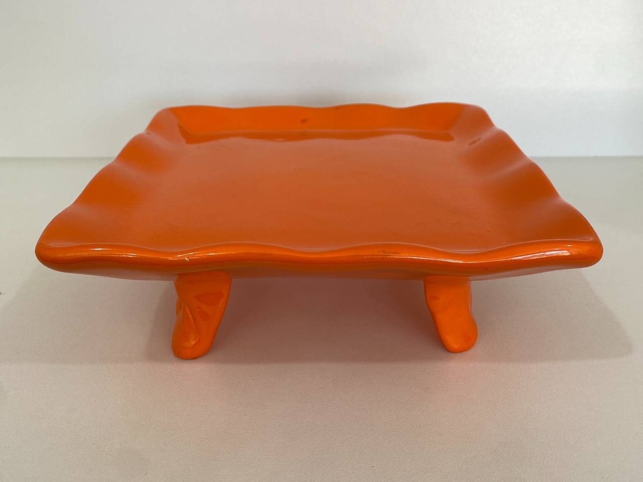 285- Bandeja de Ceramica Quadrada  C/ Apoio Laranja Tangerina19 Cm Larg X 6 Cm Alt - M - PRIME DECOR RJ