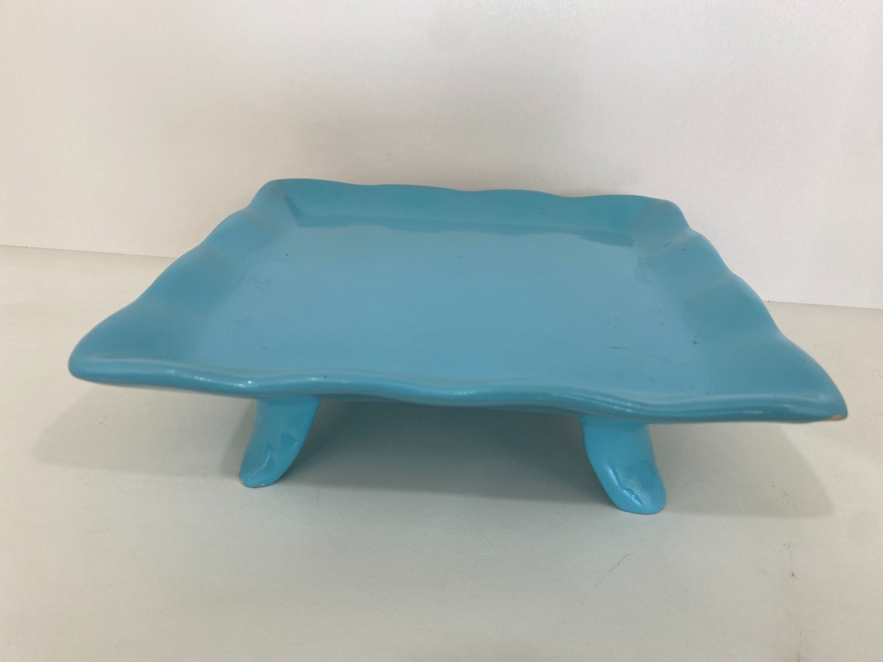 288- Bandeja de Ceramica Quadrada  C/ Apoio Azul Ceu 19 Cm Larg X 6 Cm Alt - M - PRIME DECOR RJ