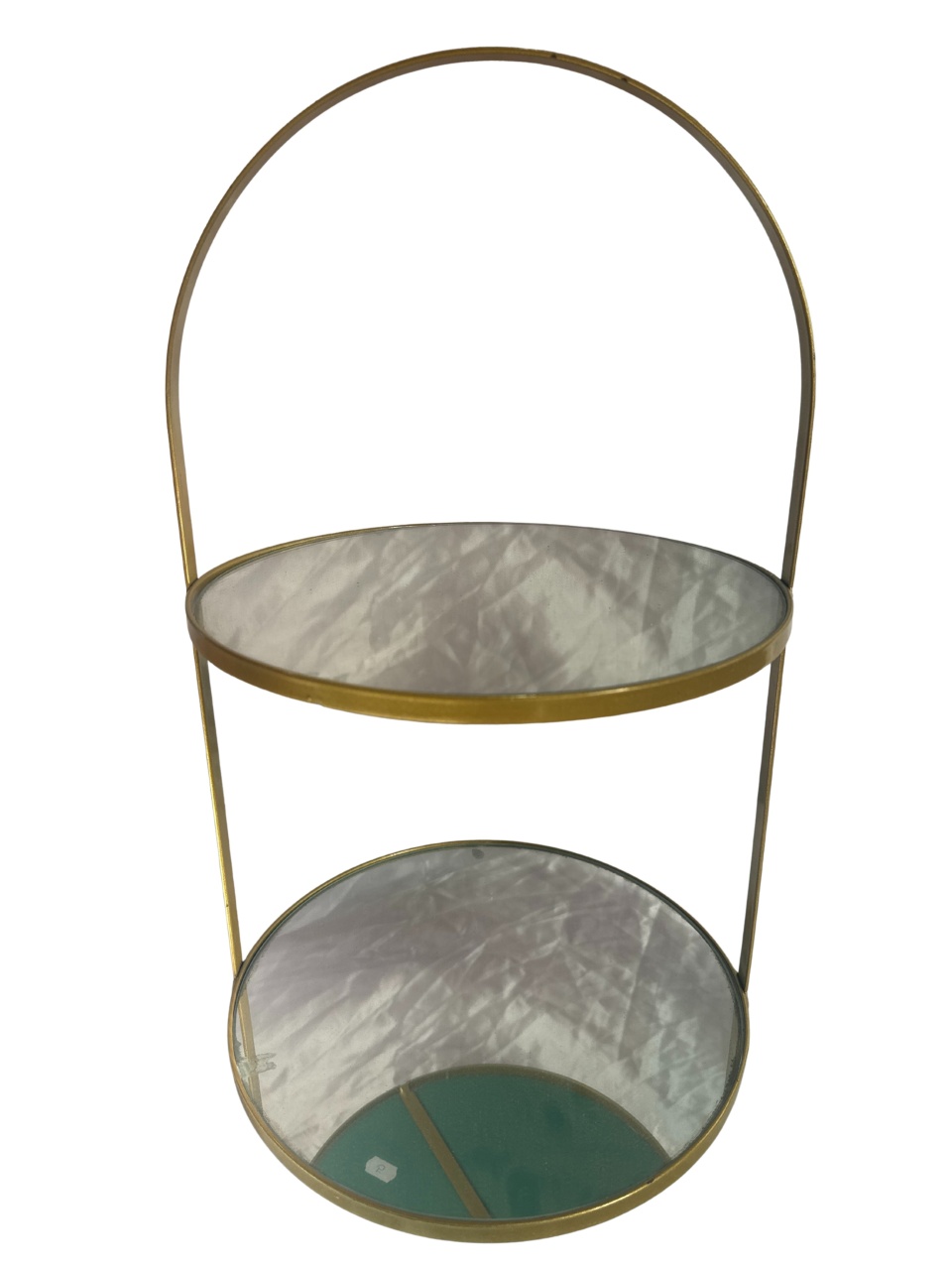 5- Suporte de Ferro Dourado 2 Andares Redondo C/ Espelho 25Cm Larg X 41 Alt - G - PRIME DECOR RJ