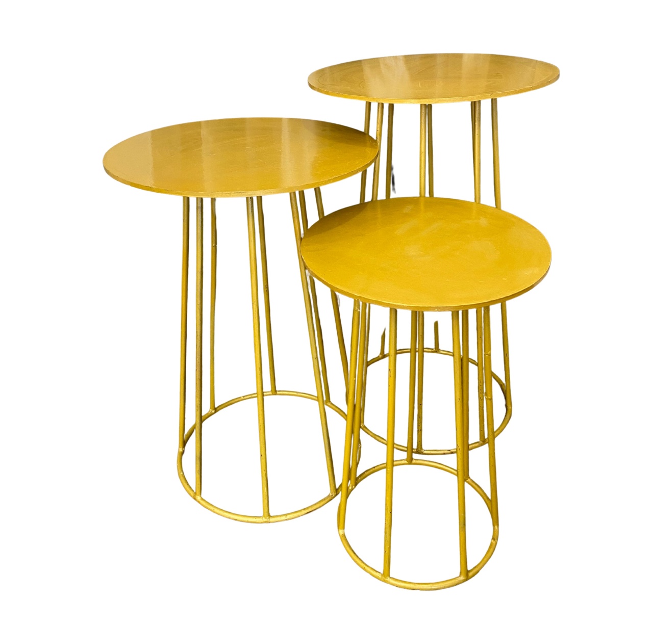 Trio de Mesas Douradas Ouro Vazada de Ferro Luxo - PRIME DECOR RJ