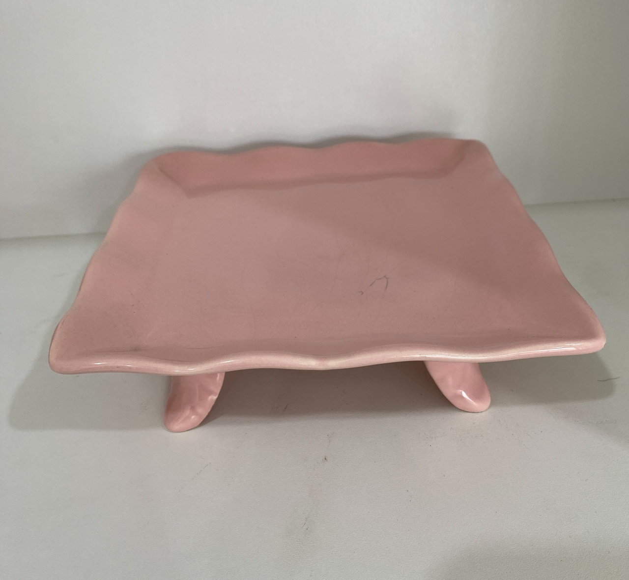 292- Bandeja de Ceramica Quadrada  C/Apoio Rosa Blush 19Cm Larg X 6 Cm Alt - M  - PRIME DECOR RJ