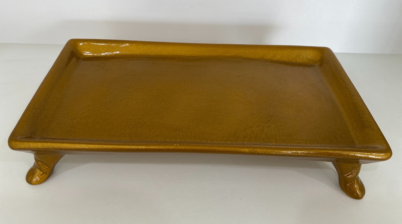 30- Bandeja Ceramica Retangular C/ Apoio Dourada 30 Cm Larg X 15,5 Larg X 6 Cm Alt- G  - PRIME DECOR RJ