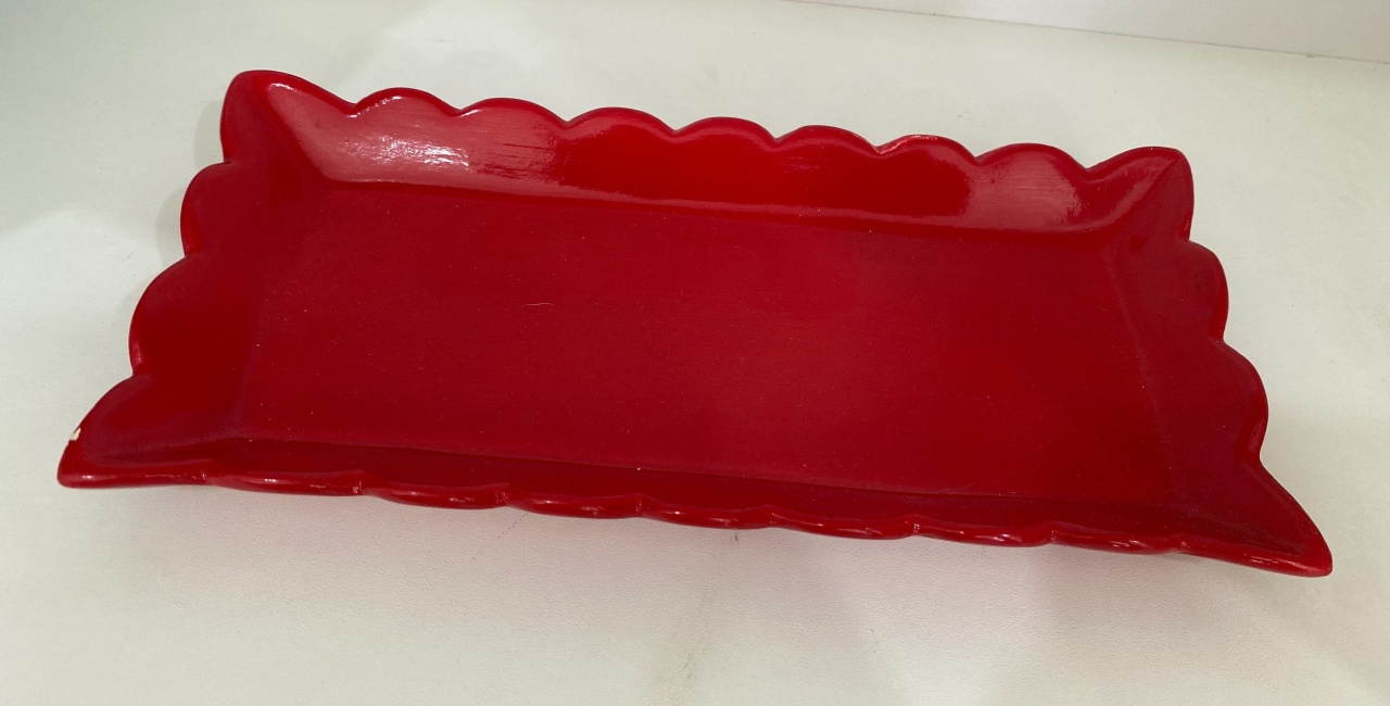298- Bandeja Ceramica  Retangular Detalhe Onda Vermelho Carmin 25 Cm Larg X 11,5 Cm X 3 Cm - M - PRIME DECOR RJ