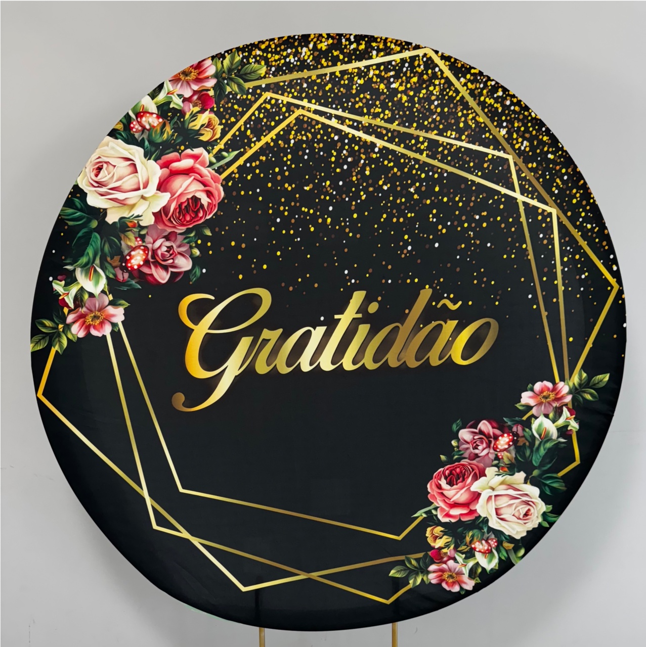 Gratidão Preto Com Flores Painel Redondo 150X150 - PRIME DECOR RJ