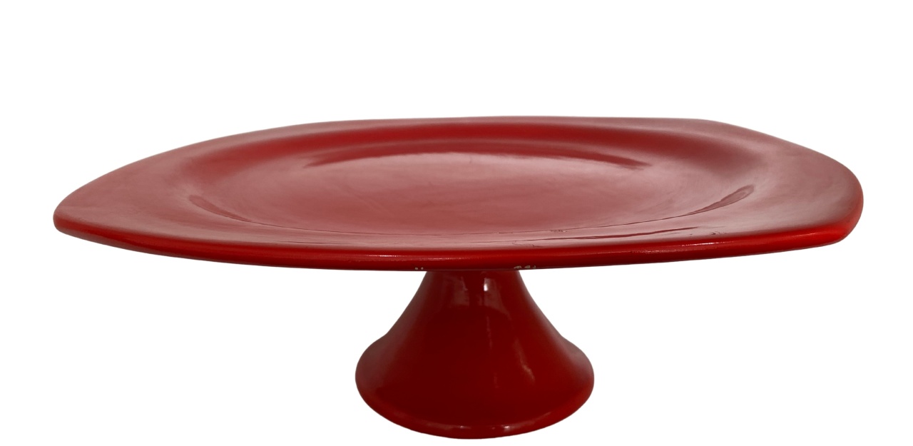 466- Boleira de Ceramica Quadrado Boleado Vermelho Sangue 34 Cm  X 12 Cm Alt - Gg - PRIME DECOR RJ