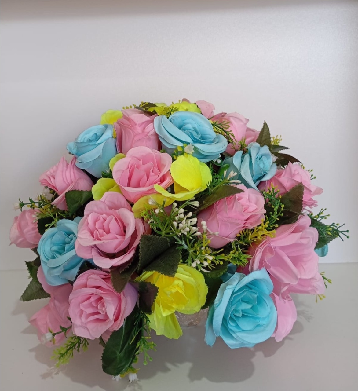 Buque de Flores Rosa, Azul E Amarelo - M - PRIME DECOR RJ