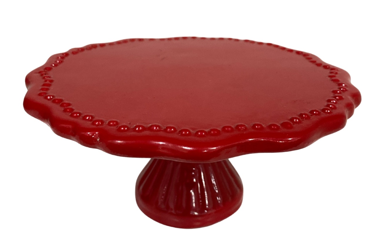 573- Boleira de Ceramica Detalhe Imperial Vermelho Carmin 17 Cm Larg X 7,5 Cm Alt - Pp - PRIME DECOR RJ