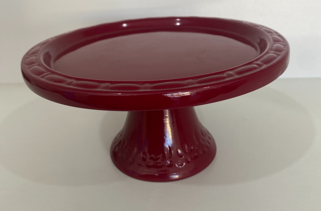 460- Boleira de Ceramica Detalhe Bordado Vermelho Cornalina 19 Cm Larg X 9 Cm Alt - P - PRIME DECOR RJ