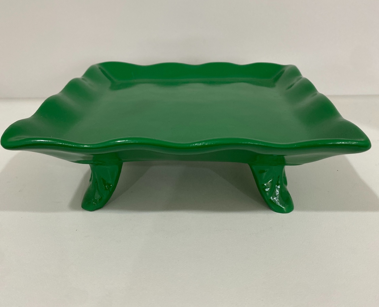 1105- Bandeja de Ceramica Quadrada  C/ Apoio Verde Mar 19Cm Larg X 6 Cm Alt - M - PRIME DECOR RJ