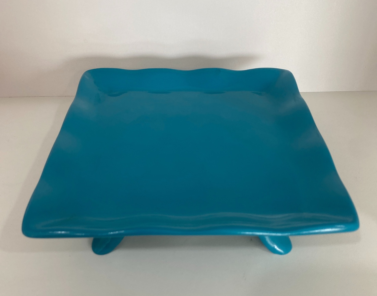 289- Bandeja de Ceramica Quadrada C/ Apoio Azul Tiffani 19Cm Larg X 6 Cm Alt - M - PRIME DECOR RJ