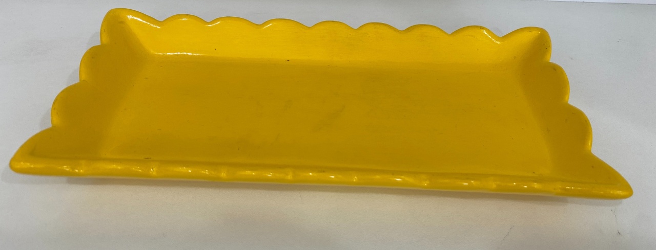 301- Bandeja Ceramica  Retangular Detalhe Onda Amarelo Canario 25 Cm Larg X 11,5 Cm X 3 Cm - M - PRIME DECOR RJ