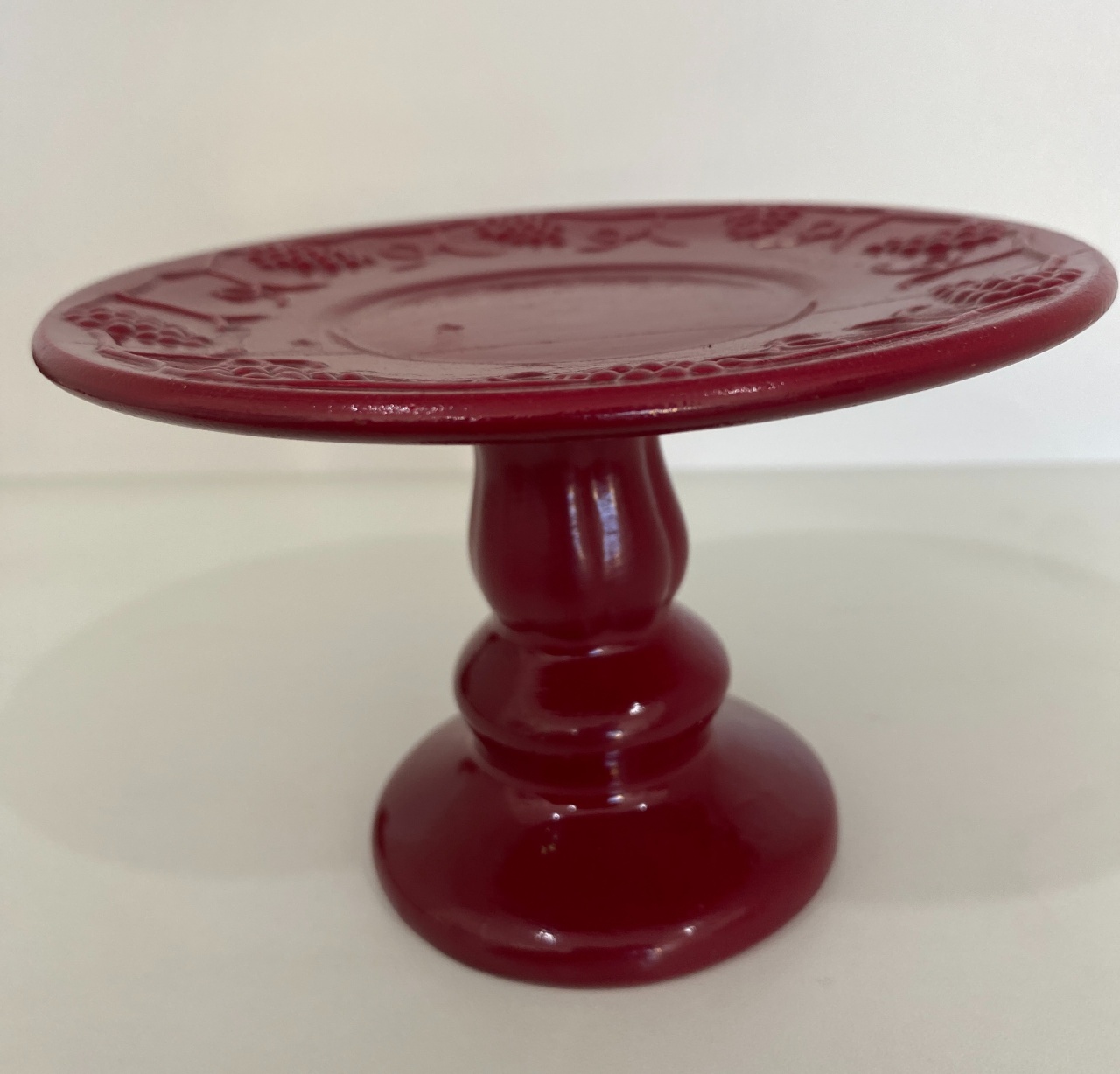 400- Boleira de Ceramica Detalhe Videira Vermelho Cornalina 14,5 Cm Larg X 9 Cm Alt - Pp - PRIME DECOR RJ