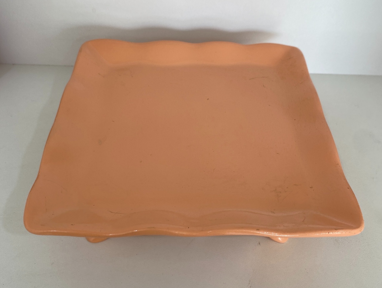 294- Bandeja de Ceramica Quadrada C/ Apoio Bege 19Cm Larg X 6 Cm Alt - M - PRIME DECOR RJ