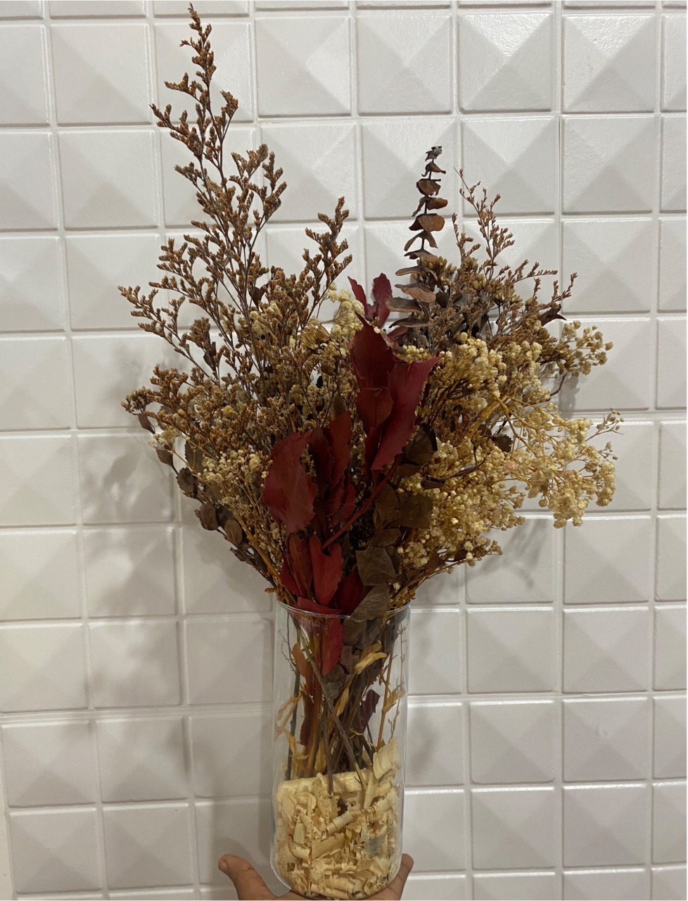 Vaso de Cristal Com Folhas Secas - PRIME DECOR RJ