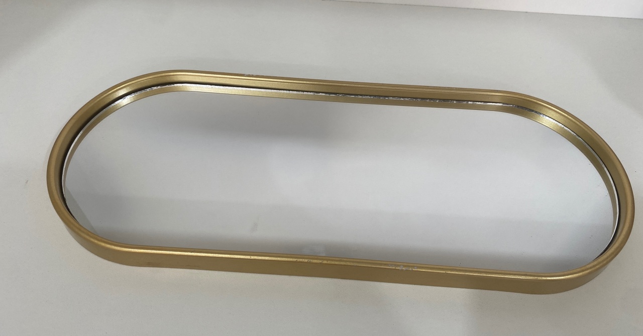 1113- Bandeja Oval Dourado de Plastico C/ Espelho S/ Apoio 30 Cm Comp  X 12 Cm Larg X 2 Cm Alt - M - PRIME DECOR RJ