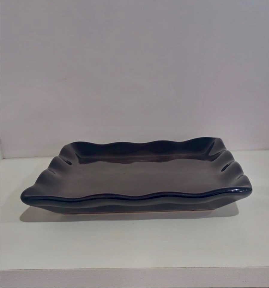 167- Bandeja Quadrada Onda Preta S/ Apoio de 19 Cm X 2,7 Cm Alt -M - PRIME DECOR RJ