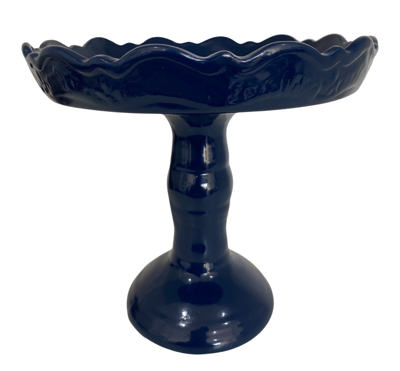 380- Boleira de Ceramica Detalhe Babado Para Cima Azul Indigo 20 Cm Larg X 18 Cm Alt - M  - PRIME DECOR RJ