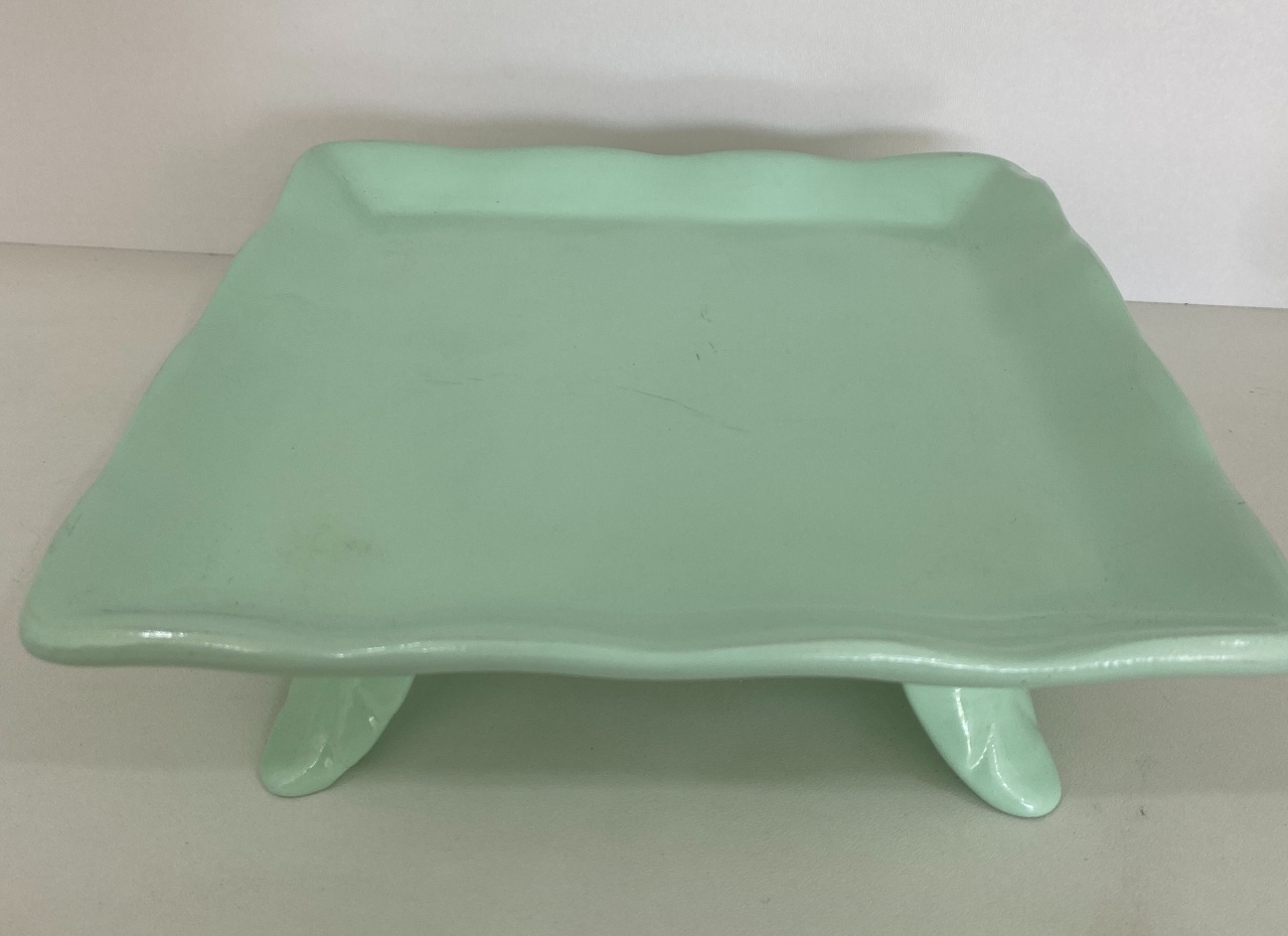 1415- Bandeja de Ceramica Quadrada  C/ Apoio Verde Piscina 19Cm Larg X 6 Cm Alt - M  - PRIME DECOR RJ