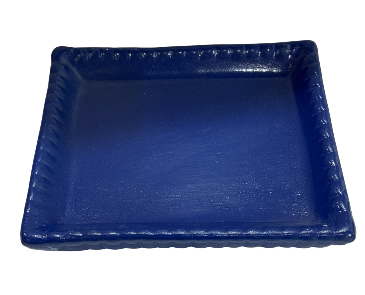 306- Bandeja  Ceramica Retangular  S/ Apoio Frizada Azul Cobalto 18,5 Cm Comp X  16 Cm Larg  X 3 Cm Alt -M  - PRIME DECOR RJ