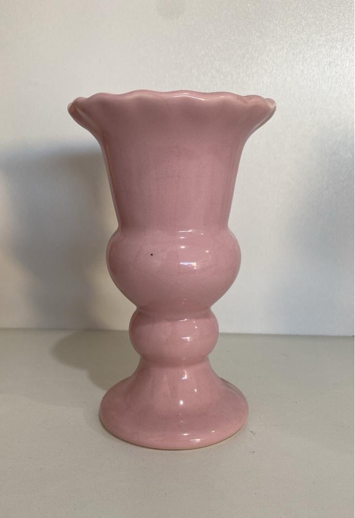 501- Vaso de Ceramica Detalhe Carretel Rosa Cherry 8,5 Cm Larg X 14 Alt - P - PRIME DECOR RJ