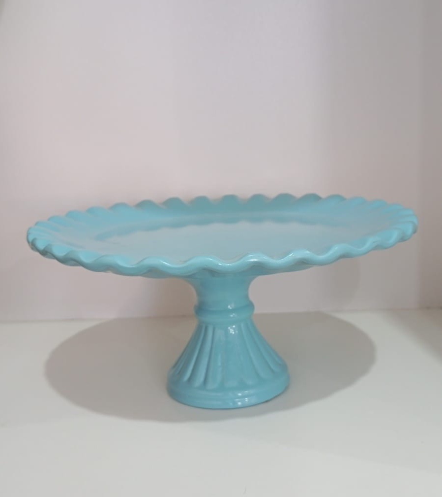 Boleira de Ceramica Detalhe Onda Azul Bebe 24 Cm Larg X 11,5 Cm Alt -M - PRIME DECOR RJ