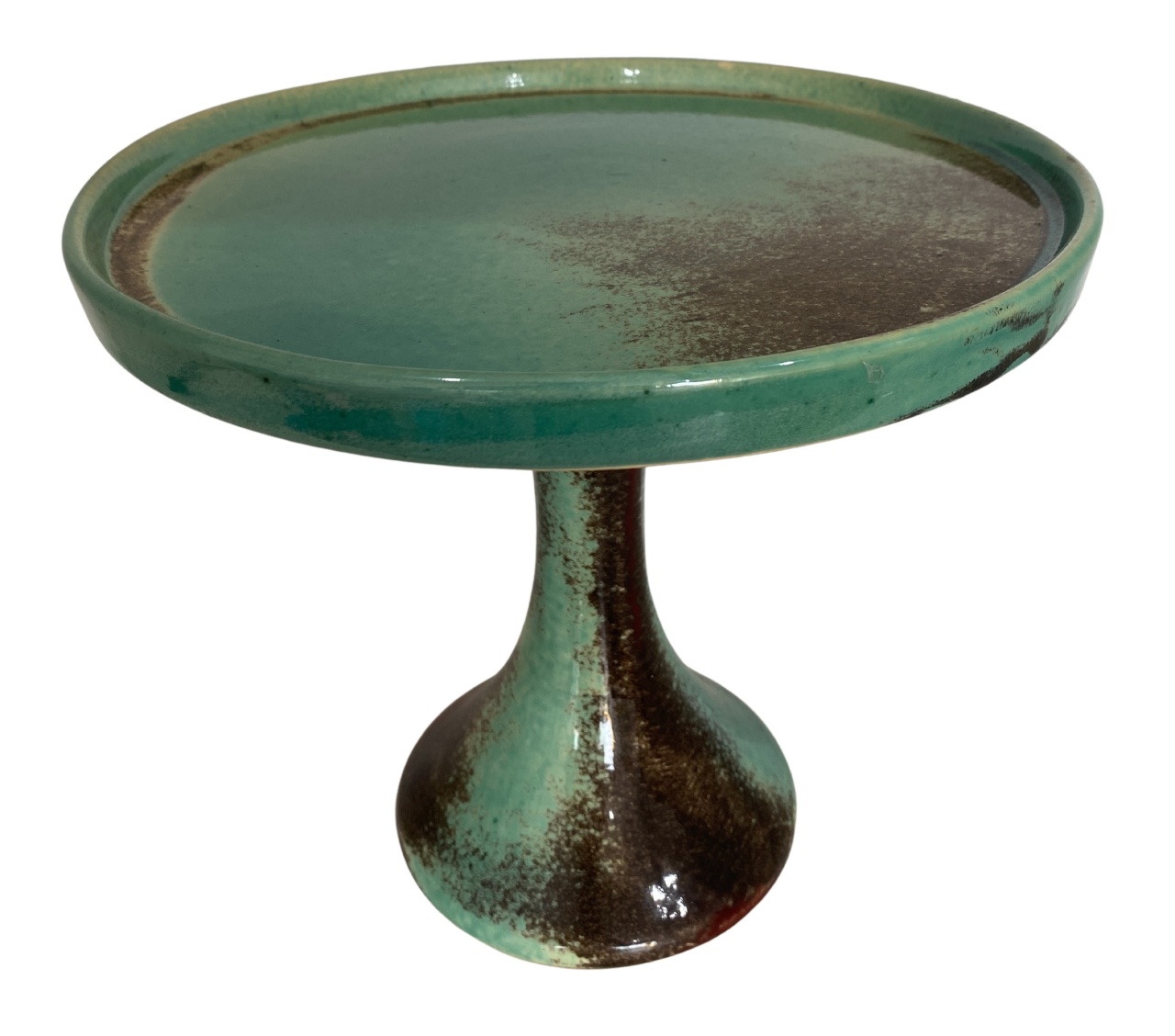 1108- Boleira de Ceramica Detalhe Pandora Verde Marrom 22,5 Cm Alt X 26 Cm Larg - M - PRIME DECOR RJ