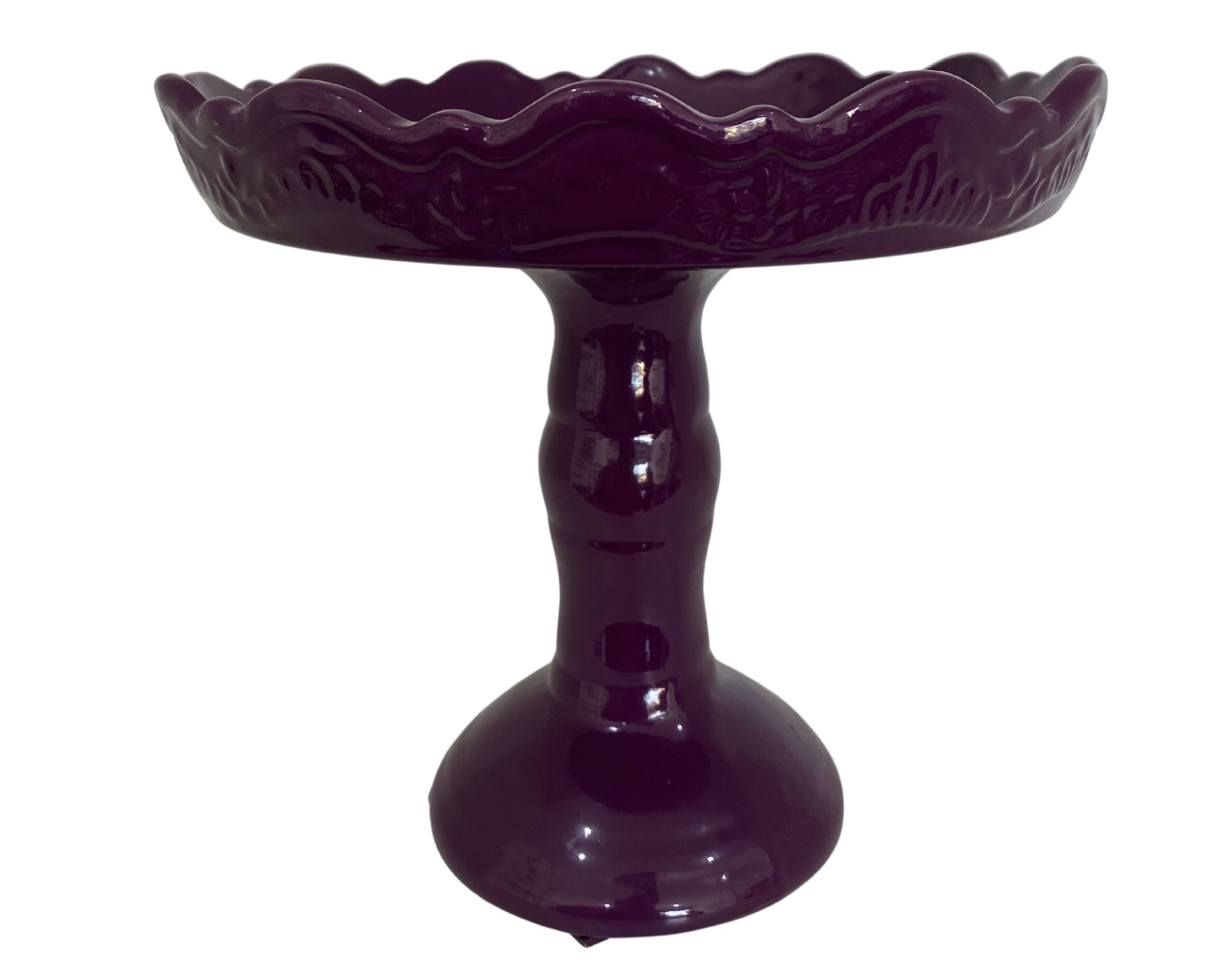 381- Boleira de Ceramica Detalhe Babado Para Cima Roxo Violet 20 Cm Larg X 18 Cm Alt - M  - PRIME DECOR RJ