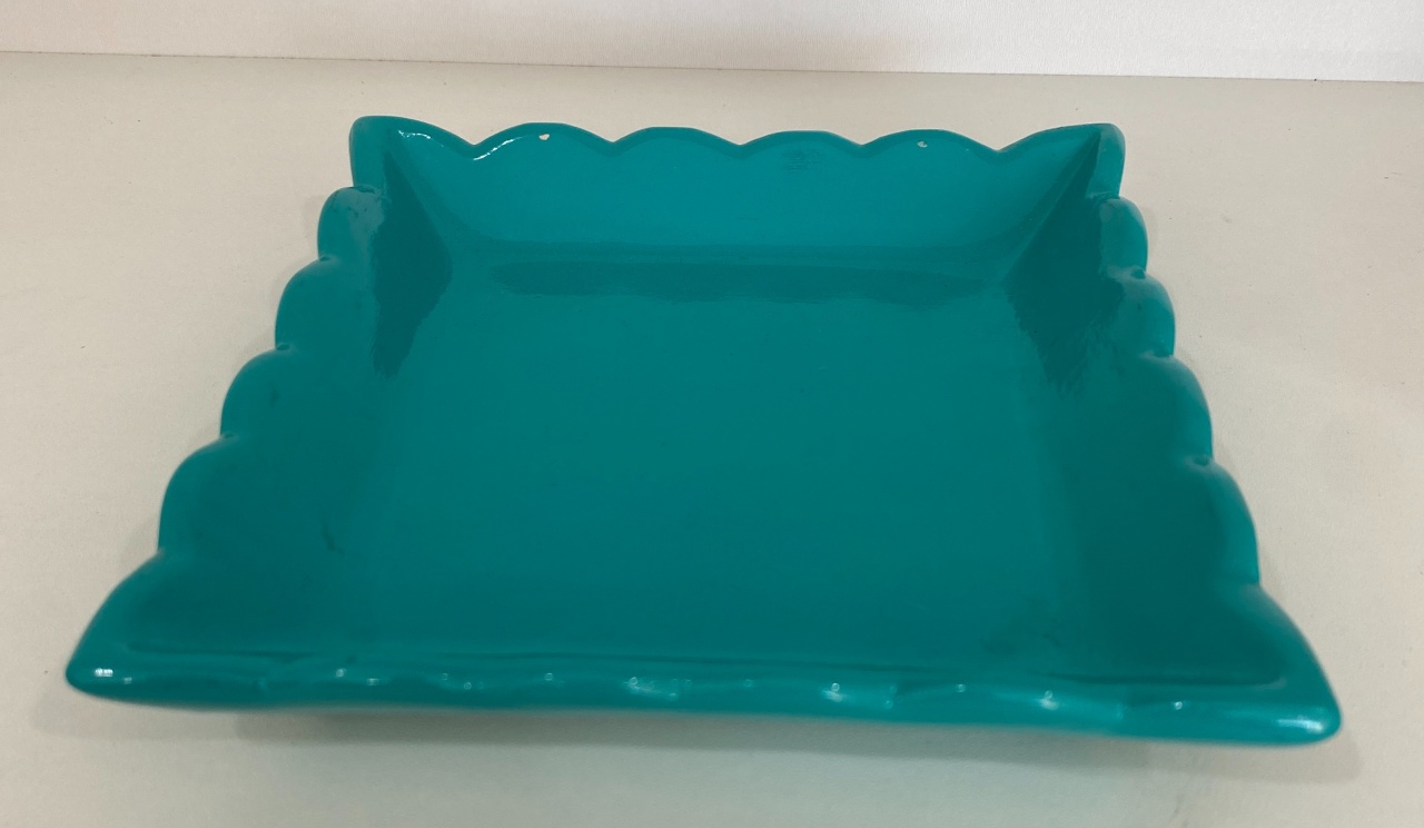 302- Bandeja Ceramica  Quadrada Detalhe Onda Azul Tiffany 14,5 Cm X 3 Cm - P - PRIME DECOR RJ