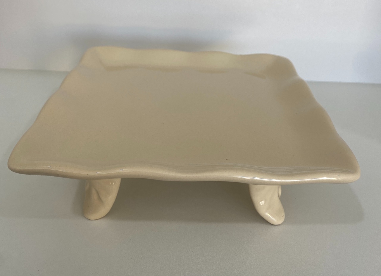 286- Bandeja de Ceramica Quadrada  C/ Apoio Palha 19 Cm Larg X 6 Cm Alt - M - PRIME DECOR RJ
