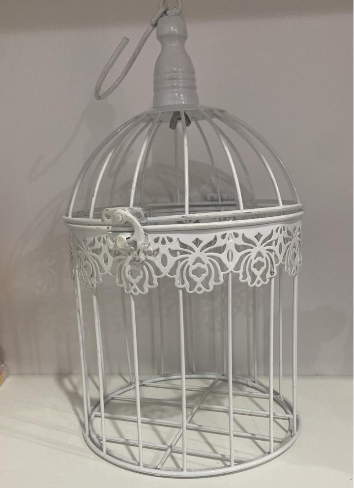 209- Gaiola de Ferro Branco 30 Cm X 17 Cm - M - PRIME DECOR RJ