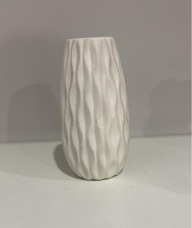 506- Vaso de Ceramica Detalhe Nordico Branco 5,5 Cm Larg X 12 Alt - Pp - PRIME DECOR RJ