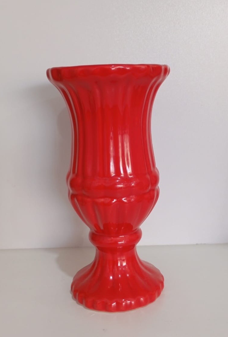 468- Vaso de Ceramica Detalhe Grego Vermelho Sangue 8,5 Cm Larg X 17 Cm Alt - PRIME DECOR RJ