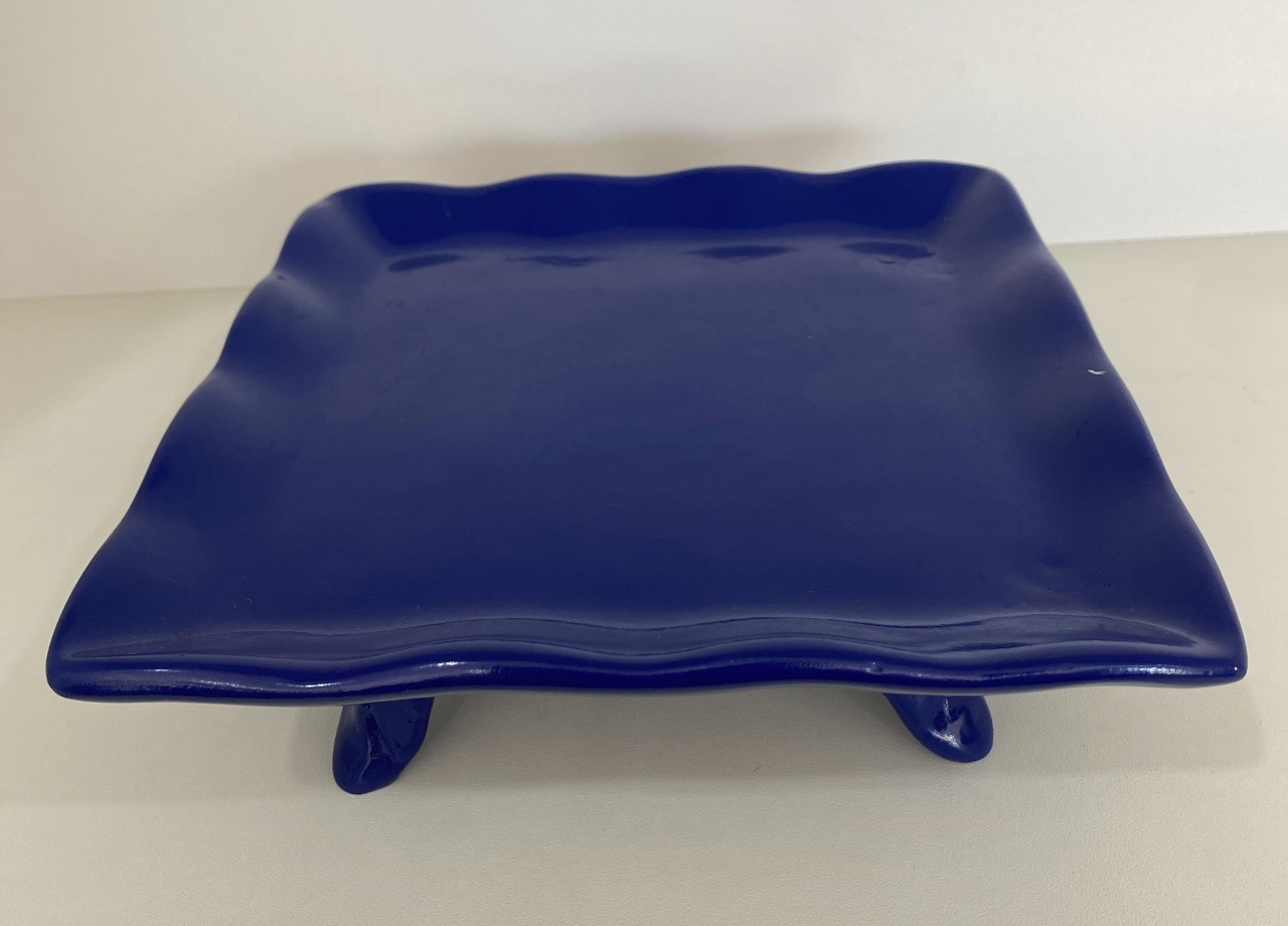 291- Bandeja de Ceramica Quadrada C/ Apoio Azul Cobalto19 Cm Larg X 6 Cm Alt - M - PRIME DECOR RJ