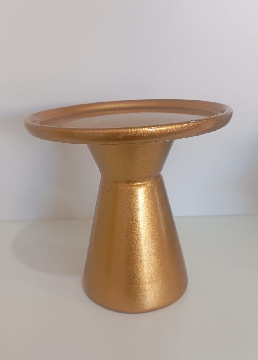000041 - Boleira Ceramica Redonda Dourada Detalhe Cone de 17 Cm - P - PRIME DECOR RJ