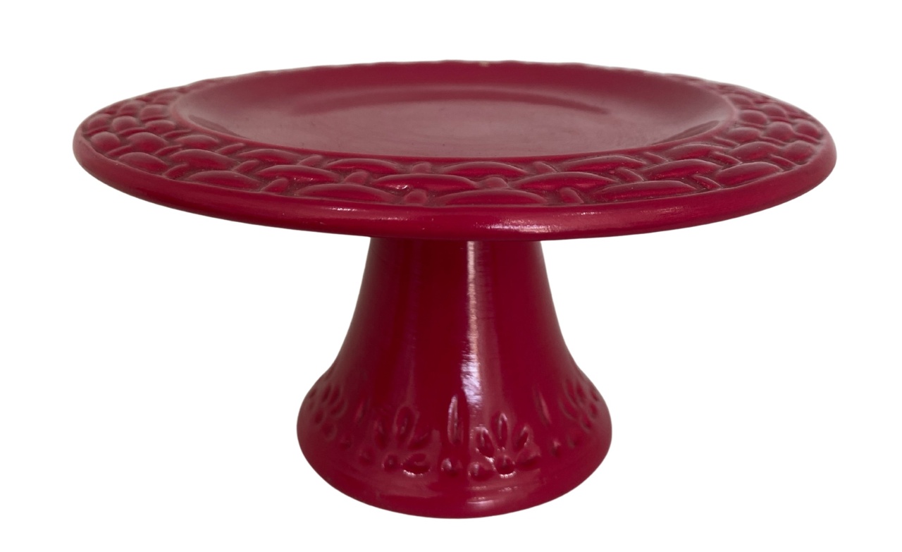 388- Boleira de Ceramica Detalhe Cesta Rosa Fuscia 18,5 Cm Larg X 8,5 Cm Alt -Pp - PRIME DECOR RJ
