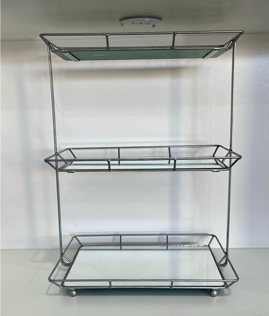 135- Suporte de Ferro Prata 3 Andares Quadrada C/ Espelho 31Cm X 23Larg X 41,5 Alt - Gg - PRIME DECOR RJ