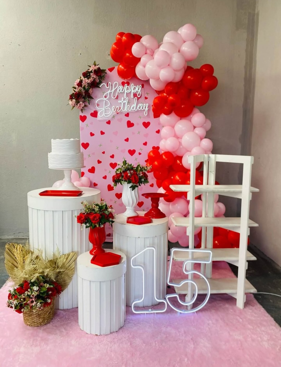 Happy Birthday Vermelho E Rosa - Art's Camila's Decorações 