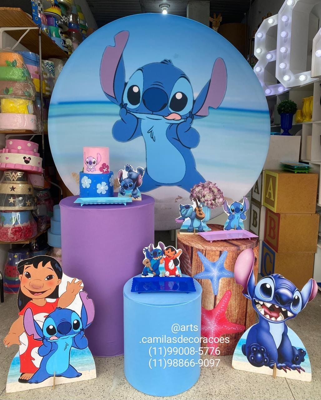 Stitch Praia  - Art's Camila's Decorações 