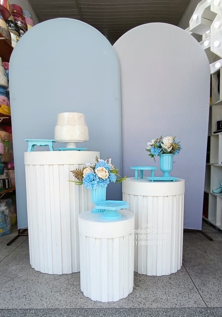 Azul Claro Cilindros Ripados  - Art's Camila's Decorações 