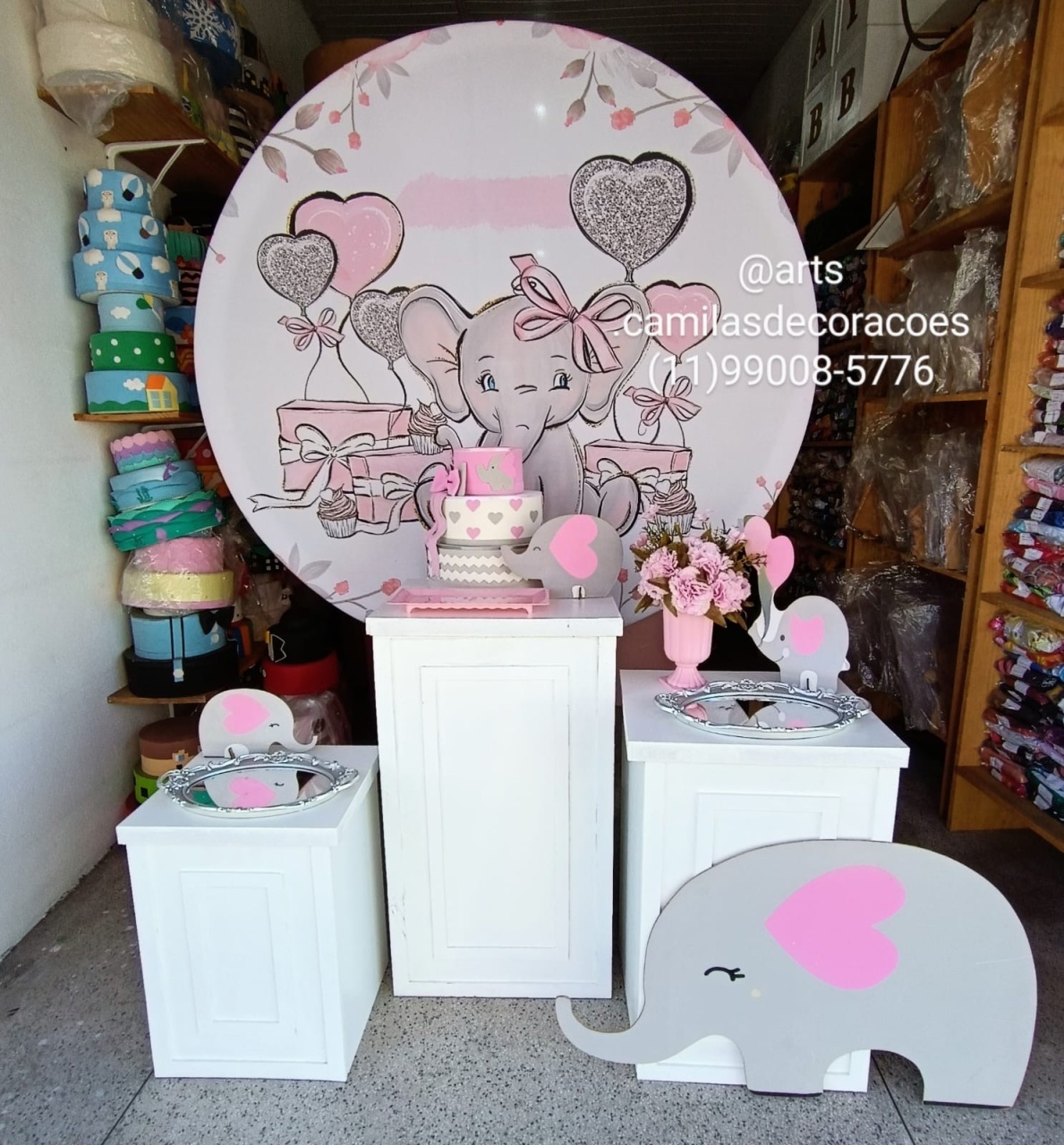 Elefantinha Rosa Mesas - Art's Camila's Decorações 