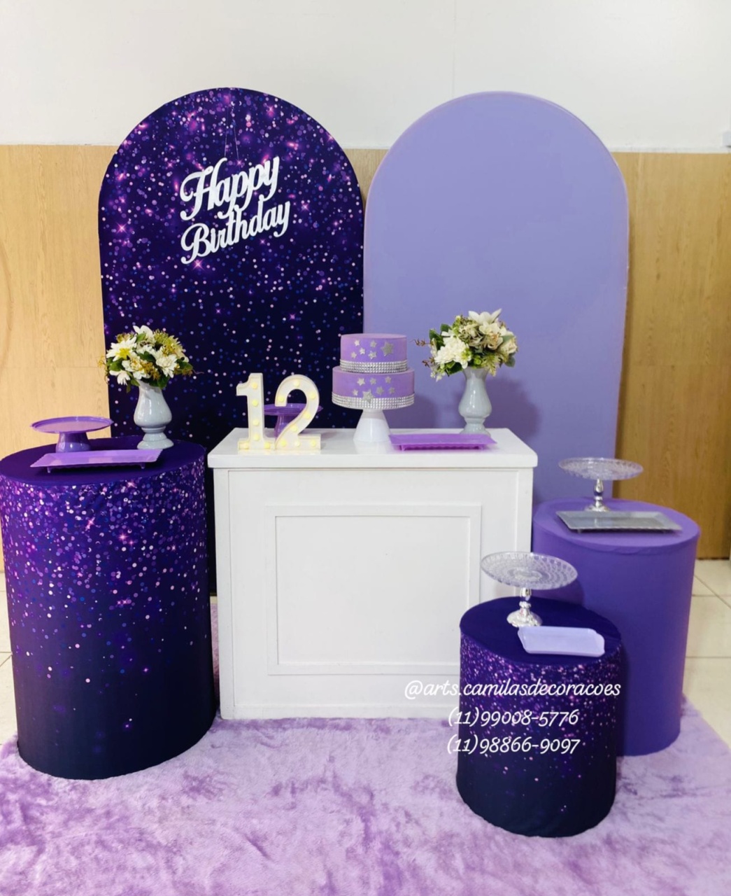 Brilho Roxo Happy Birtday - Art's Camila's Decorações 