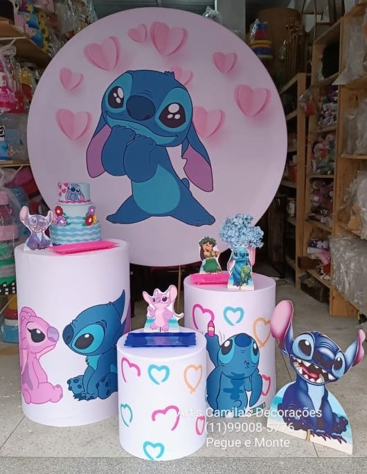 Stitch Rosa  - Art's Camila's Decorações 